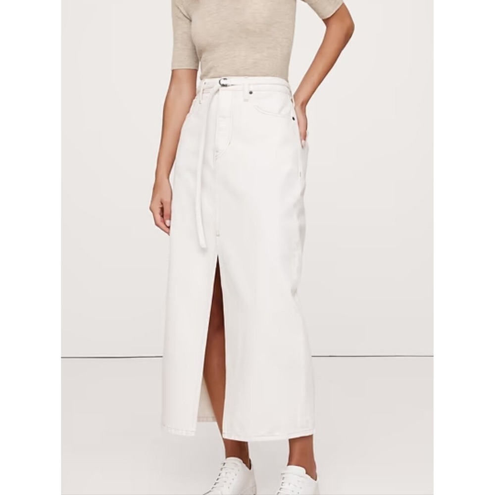 Banana Republic NEW Cream Denim Front Slit Belted Midi Jean Skirt SZ 2 Coastal